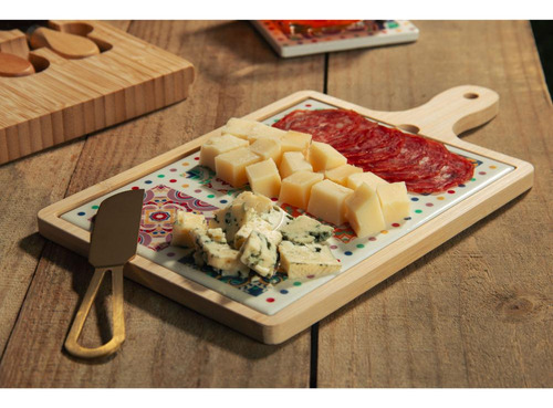 Conjunto Para Queijo Wolff De Bambu Com Tábua E Faca Dourada