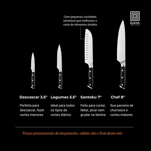 Faca Santoku 7 C/ Caixa | Aço Inox Alemão | Fulltang