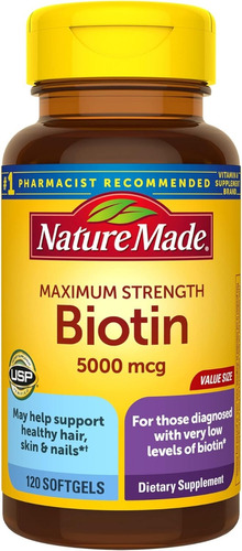 Biotina 5000 Mcg Fuerza Máxima Nature Made 120 Softgel