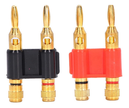 4 Conector Plug Doble Banana 2 Negro 2 Rojo Enchapado En Oro