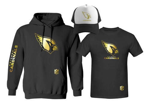 Kit Sudadera + Playera + Gorra Estilo Arizona Cardinals Gold