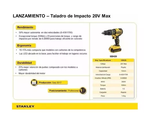 Taladro Percutor a Batería STANLEY SBH201S2K 13mm 20V