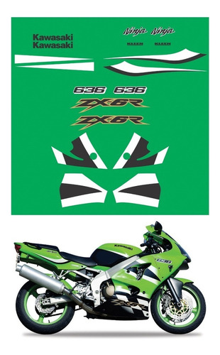Kit Adesivos Moto Kawasaki Ninja Zx6r 2002 Verde Ca-16014