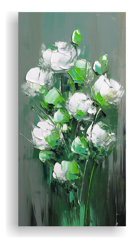 40x20cm Cuadro Fotografía Verde Y Plata Luminoso Flores