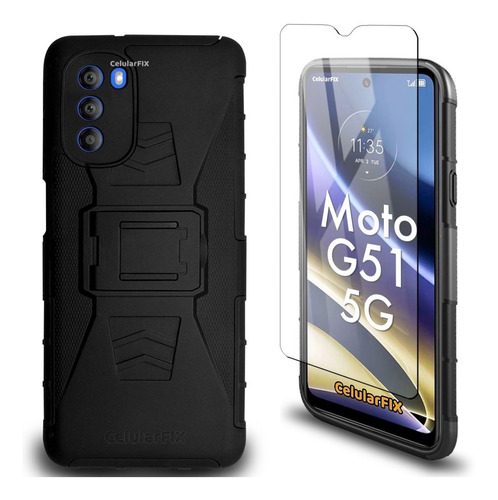 Funda Protector P/ Moto G51 5g, Uso Rudo Con Clip + Mica