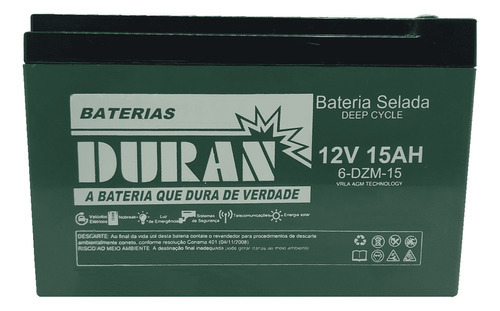 Bateria 12v 15ah Duran Bike Patinete Elétrico 800w 1000w
