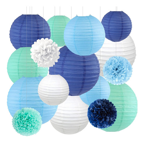 Hdo Juego Farol Papel Decorativo 17 Linterna Colgante Azul