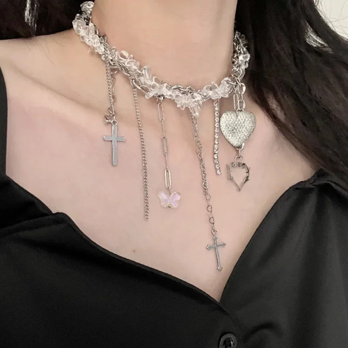 Cadena De Clavícula Con Colgante En Forma De Corazón Y Marip