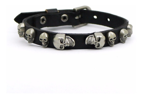 Pulseira Caveiras Viking Bracelete Couro Crânios Moto Rock