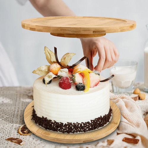 Plato Giratorio De Madera Para Presentación De Postres 25cm