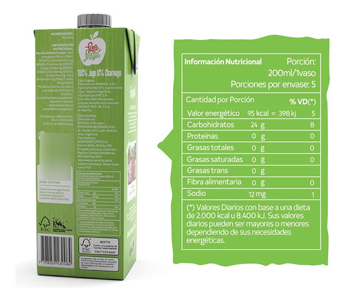Jugo 100% Exprimido Manzana Verde X1l Pack X 8 - Pura Frutta