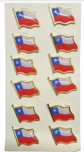  Pack 12 Piocha Pin De Bandera Chilena Metálica Grande 