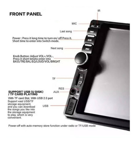 Reproductor De Pantalla Doble Din 7 Pulgadas Bluetooth Usb
