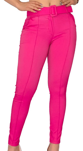 Pantalon Dama Vestir Moda Stretch Tiro Alto Formal Con Cinto