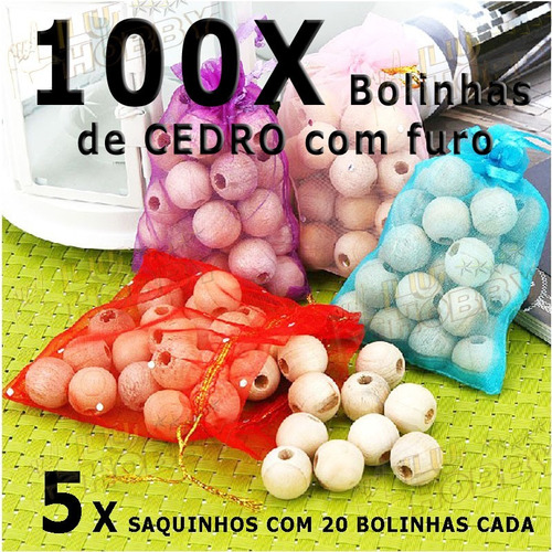 100x Bolas De Cedro Com Furo Roupas Gaveta Anti Traça Mofo