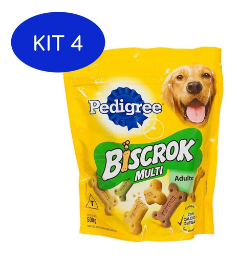 Kit 4 Biscoito Pedigree Biscrok Cães Adultos Multi 500g