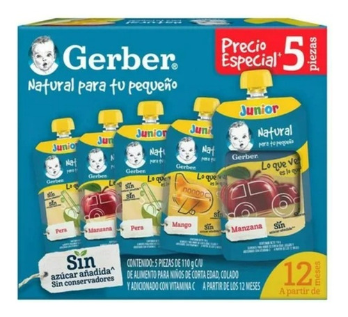 Gerber Pouch +12 Meses 5 Pza Diferente Sabores