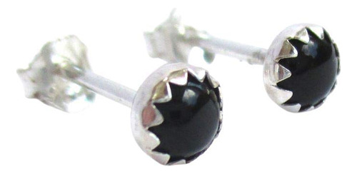 Pequeños Aretes De Ónix Negro Hombres O Mujeres 4mm R...