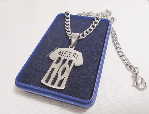 Dije Collar Camiseta Messi + Cadena En Acero+ Estuche 