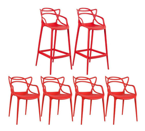 Kit Allegra  4 Cadeiras + 2 Banquetas Altas Ana Maria Cores Cor da estrutura da cadeira Vermelho