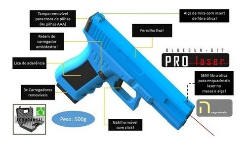 Blue Gun - G17 Pro Laser C/ Carregadores E Disparo De Laser*