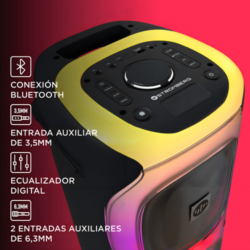 Parlante Inalámbrico Portatil Stromberg Vibe Negro Bluetooth con Luces y Ecualizador Digital