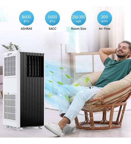 Aire Acondicionado Portátil 8000 Btu Con Deshumidificador Y Color