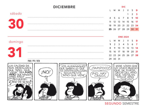 Imagen 2 de 7 de Calendario De Escritorio Mafalda 2023 Rojo Con Caja