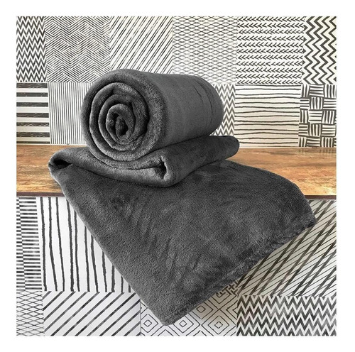 Cobertor Bonne Nuit Microfibra flannel cor chumbo com design liso de 2.2m x 1.8m
