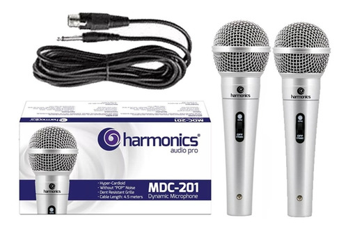 Kit 2 Microfones Dinâmico Mdc201 Harmonics Prata Oferta!