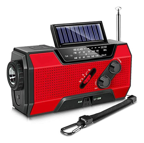 Radio De Manivela Am/fm Con Linterna Led Y Usb, Color Rojo