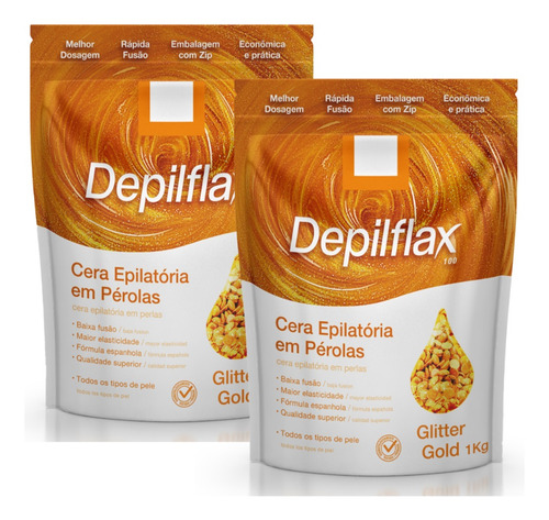 2kg Cera Depilação Glitter Gold Em Pérolas Sache Depilflax