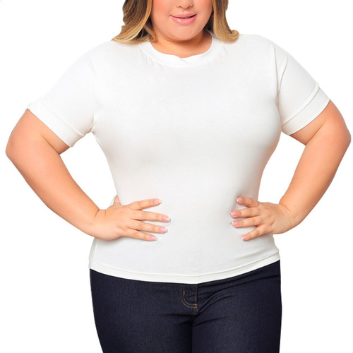 Camiseta Básica Feminina Plus Size Blusa T-shirt Poliester