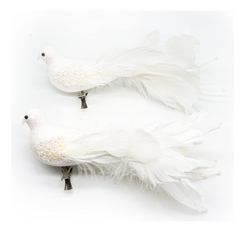 Decoración Navideña Pájaros Blancos 25 X 5 X 7 Cm 2 Piezas