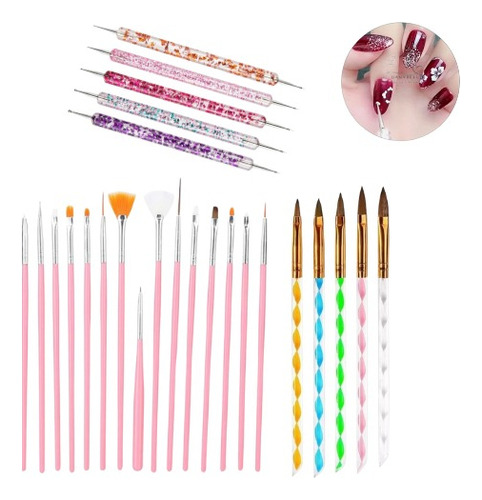 Kit 25pza De Pinceles Para Uñas Acrílico Manicura Decoración