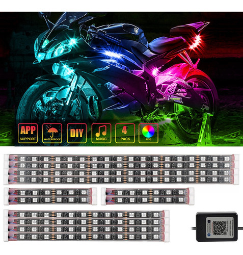 Kit Led Motocicleta Rgb 12pcs Control App Luz De Atmónica