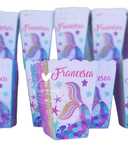 20 Cajita Pochoclera Personalizada Cola De Sirena Craftbaire