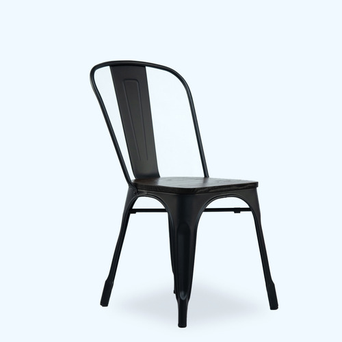 Silla Tolix Negra Con Asiento De Madera Néctar Deco