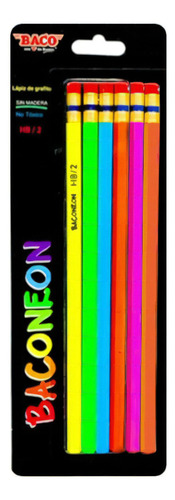 6pzs De Lapiz Baco Lp042 Grafito Colores Neon /v
