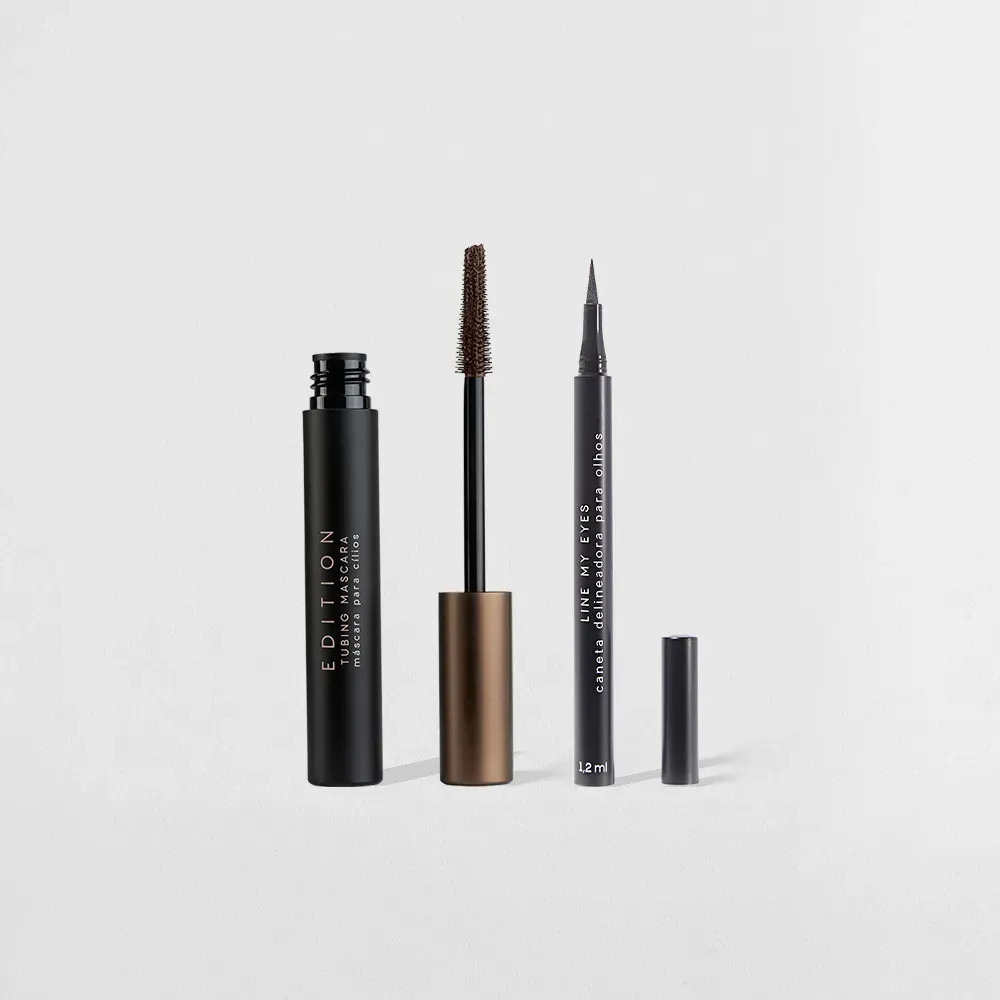 Kit Máscara Para Cílios Marrom + Caneta Delineadora Marrom