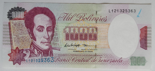 Billete Venezuela 1000 Bolívares Febrero 5 1998 L9 Unc