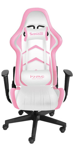 Silla Gamer Marvo, Ergonomica, Mod Ch-106 Blanco/rosa