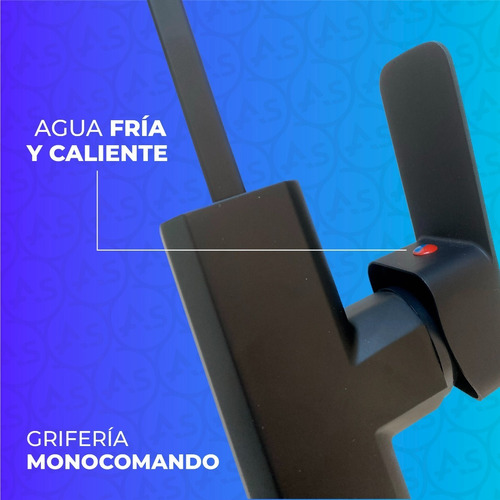 Imagen 4 de 10 de Canilla Monocomando Griferia Cuadrada Alta Cocina Negra Mate