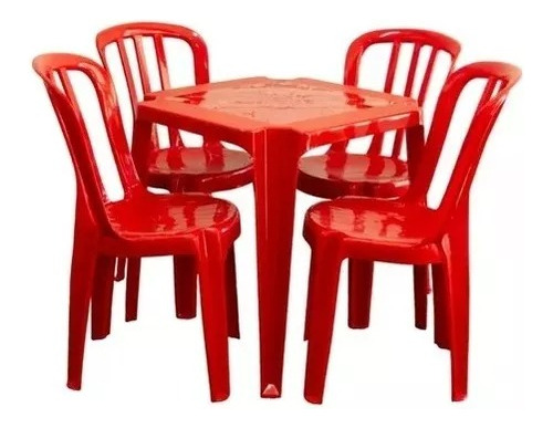 Conjunto sala de jantar Jr Plasticos Jr Plasticos Bistro com 4 cadeiras desenho liso mesa de  - Vermelho