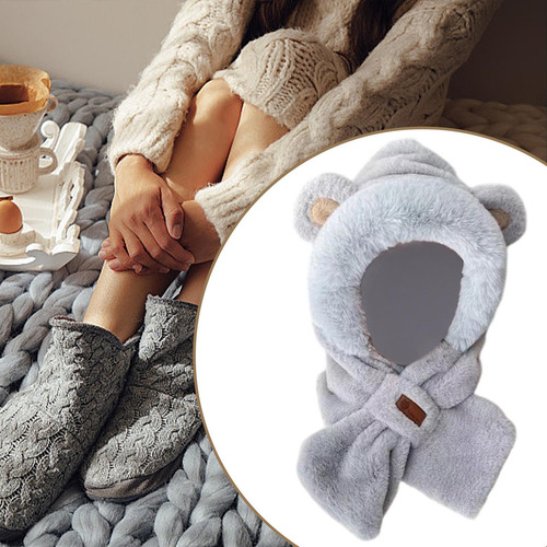 Conjunto De Gorro Y Bufanda De Invierno Con Animales De Gris