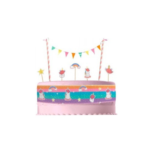 Set Adorno Unicornio Torta Decoracion Banderin