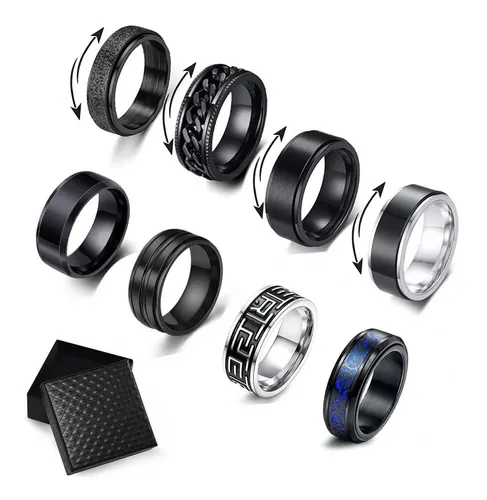 8piezas Anillo Hombre De Titanio Acero Inoxidable Regalo