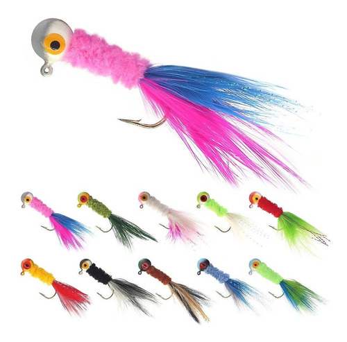 Crappie-jig-marabou-feather-jigs-for Kit 50 Cebo Pelo 1 8 16