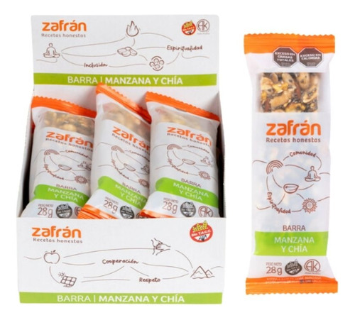 Barra De Cereal Manzana Y Chia Zafran X 28 Gr. X 12 Unidades