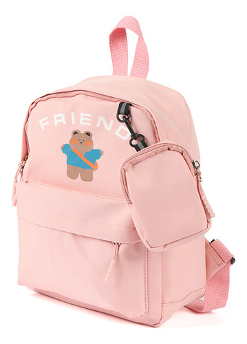 Mochila Infantil Escolar Canva Con Monedero Color Rosa Diseño De La Tela Osito